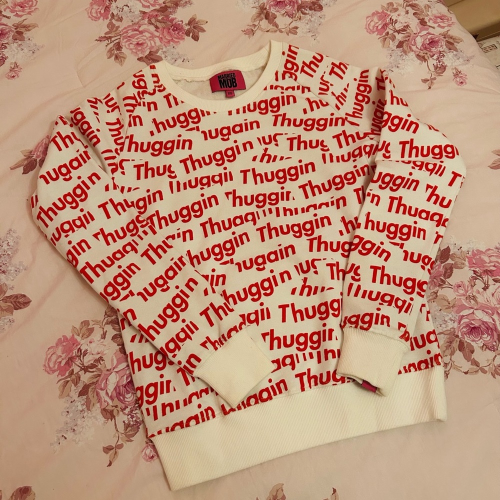 NEW Married to the Mob White Red XS Thuggin Sweatshirt long sleeve top graphic